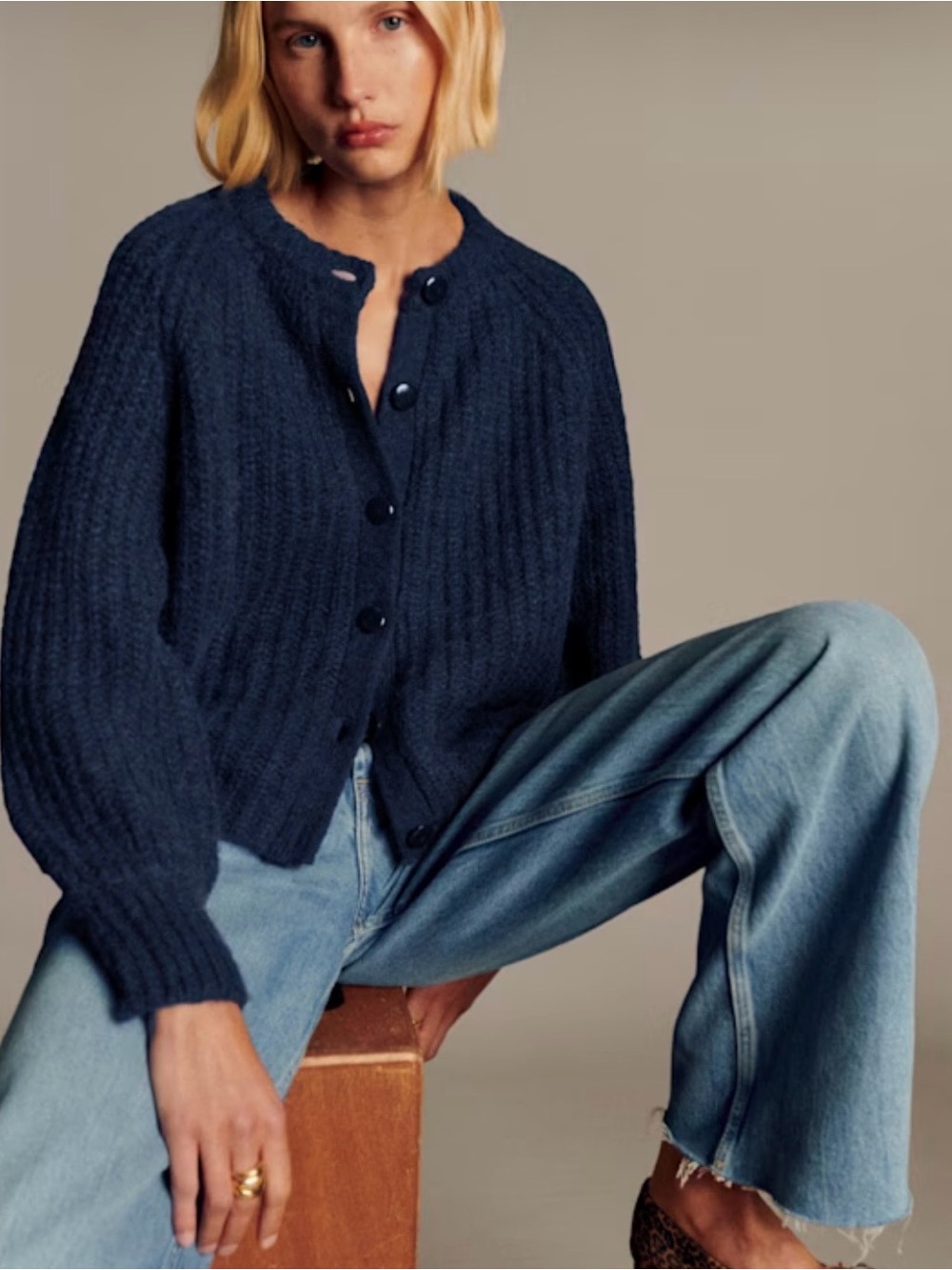 Sezane Emile Cardigan | Classic Navy Ribbed Button-Front Women's Sweater